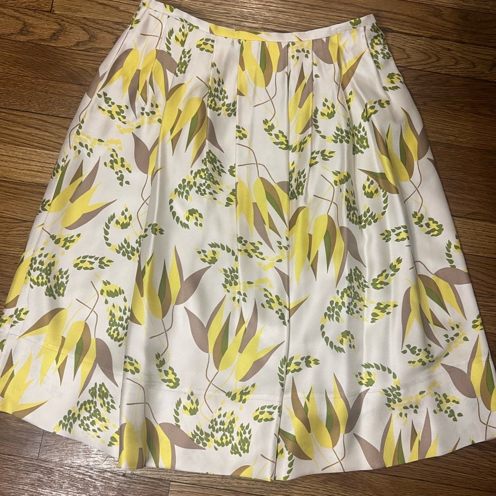 Barneys New York Cream Yellow A-Line Pleated Skirt